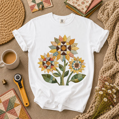 Vintage Sunflower Trio Quilt T-Shirt - White