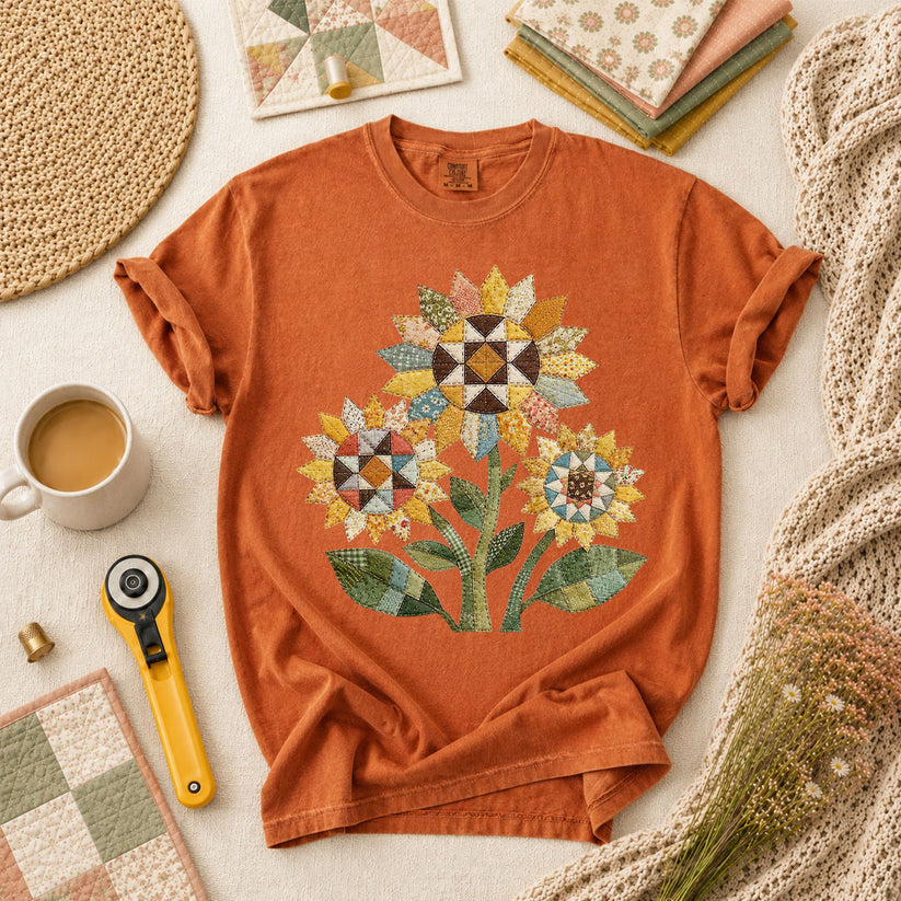 Vintage Sunflower Trio Quilt T-Shirt - Yam