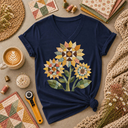 Vintage Sunflower Trio Quilt - Navy
