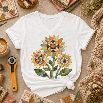 Vintage Sunflower Trio Quilt - White