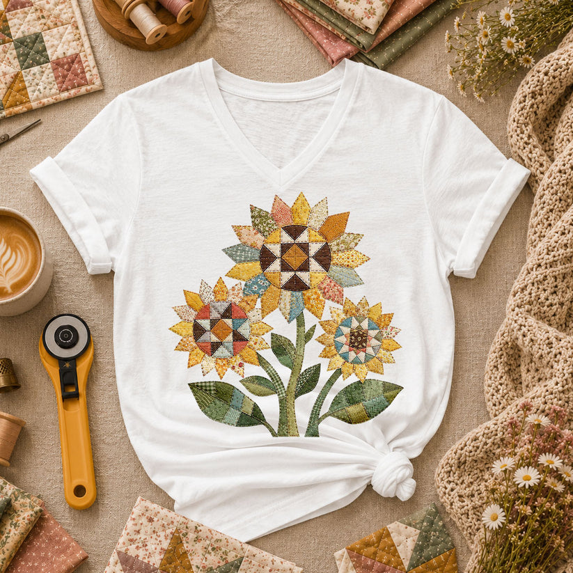 Vintage Sunflower Trio Quilt - White