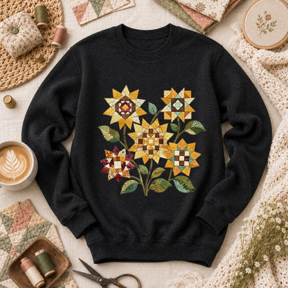 Vintage Autumn Sunflowers Quilt - Black