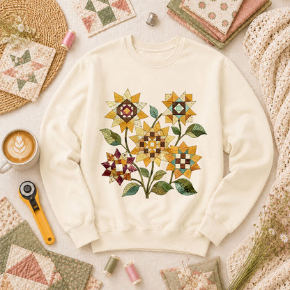 Vintage Autumn Sunflowers Quilt - Natural