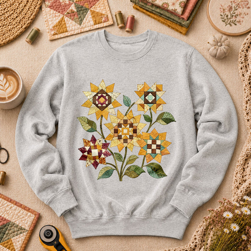 Vintage Autumn Sunflowers Quilt - Sport Grey