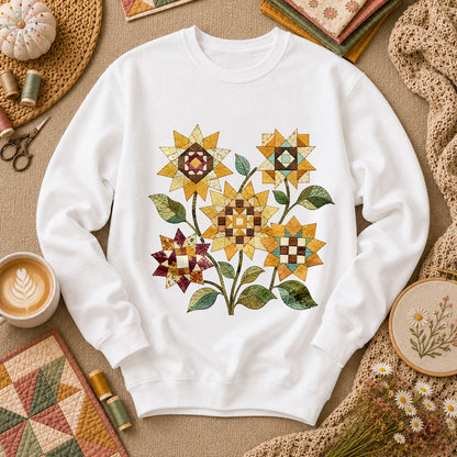 Vintage Autumn Sunflowers Quilt - White