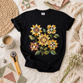 Vintage Autumn Sunflowers Quilt T-Shirt | Warm Fall Patchwork Sunflower Blooms Quilter Tee