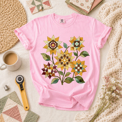 Vintage Autumn Sunflowers Quilt T-Shirt - Blossom