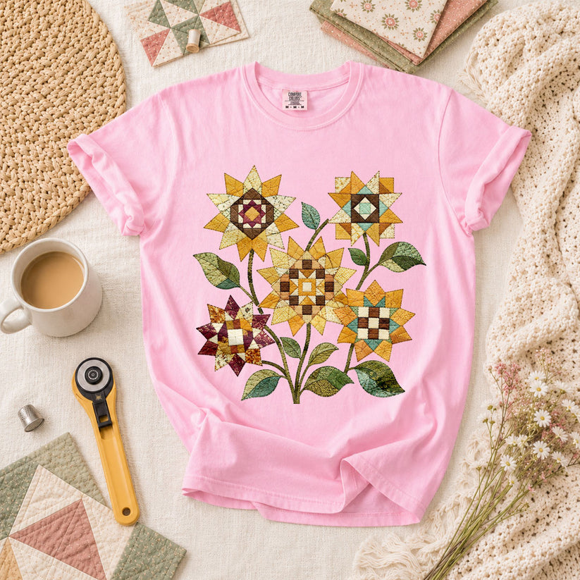 Vintage Autumn Sunflowers Quilt T-Shirt - Blossom