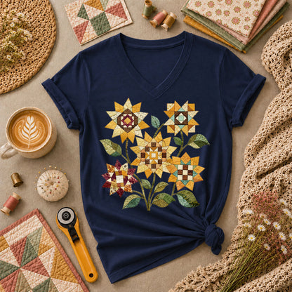 Vintage Autumn Sunflowers Quilt - Navy