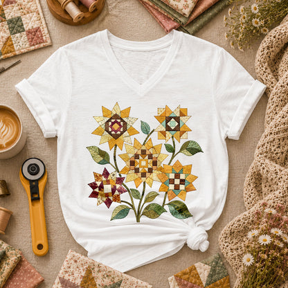 Vintage Autumn Sunflowers Quilt - White