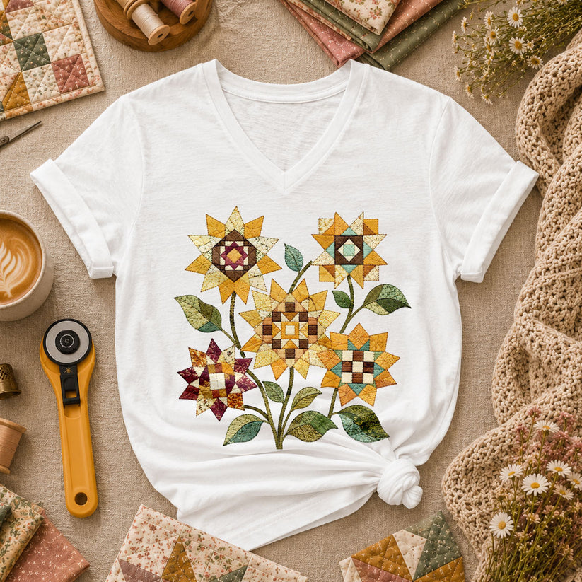 Vintage Autumn Sunflowers Quilt - White