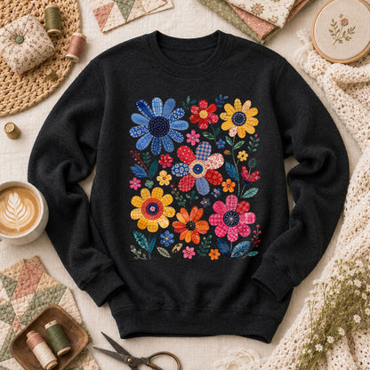 Vibrant Patchwork Wildflowers - Black