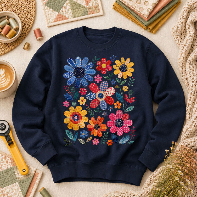 Vibrant Patchwork Wildflowers - Navy