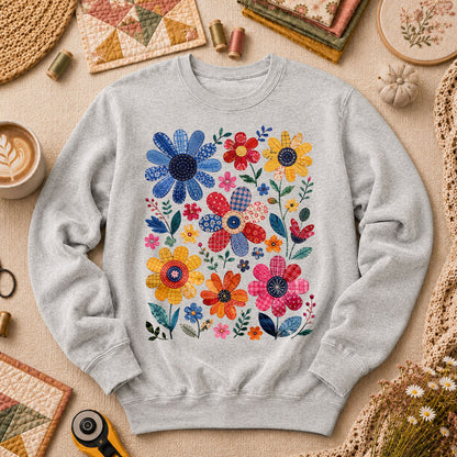 Vibrant Patchwork Wildflowers - Sport Grey