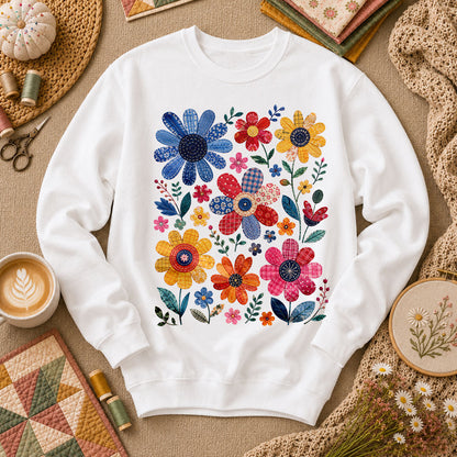 Vibrant Patchwork Wildflowers - White
