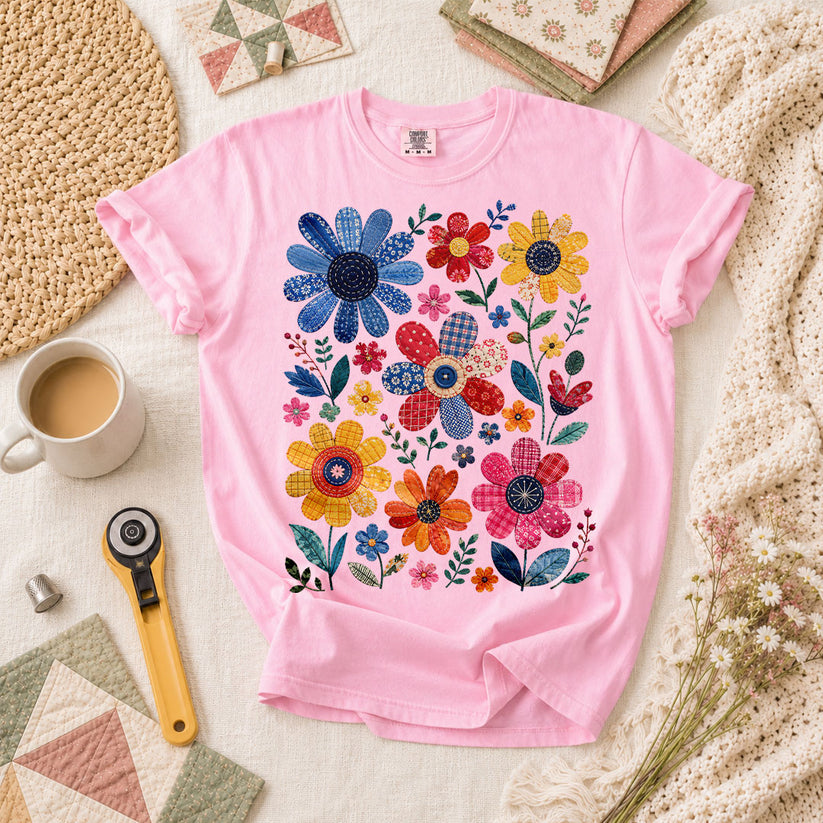 Vibrant Patchwork Wildflowers T-Shirt - Blossom