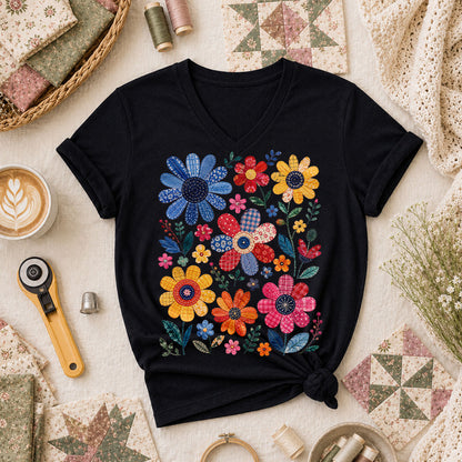 Vibrant Patchwork Wildflowers - Black