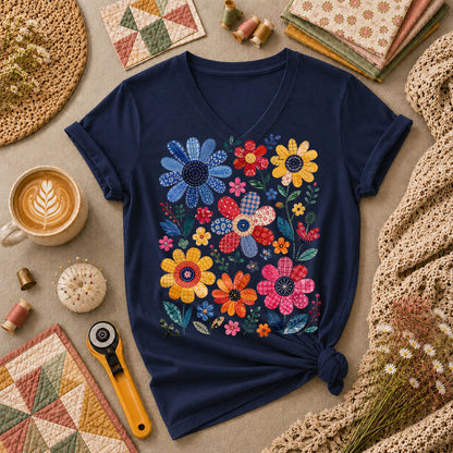 Vibrant Patchwork Wildflowers - Navy