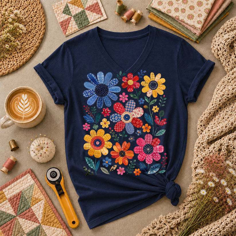 Vibrant Patchwork Wildflowers - Navy