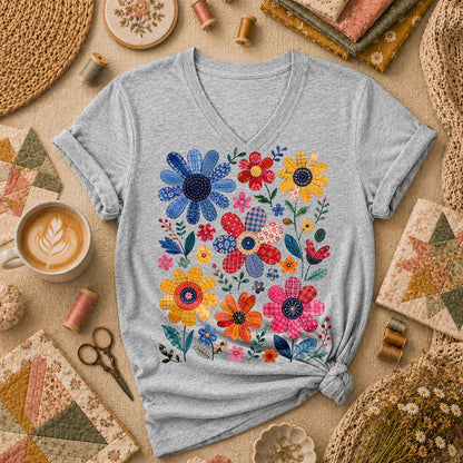 Vibrant Patchwork Wildflowers - Sport Grey