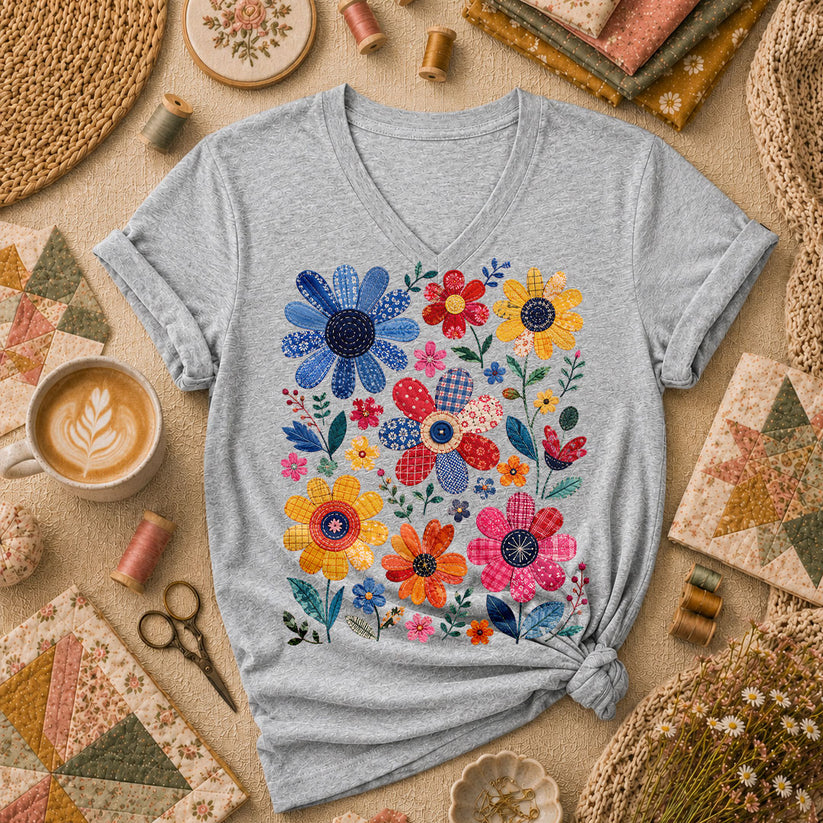 Vibrant Patchwork Wildflowers - Sport Grey