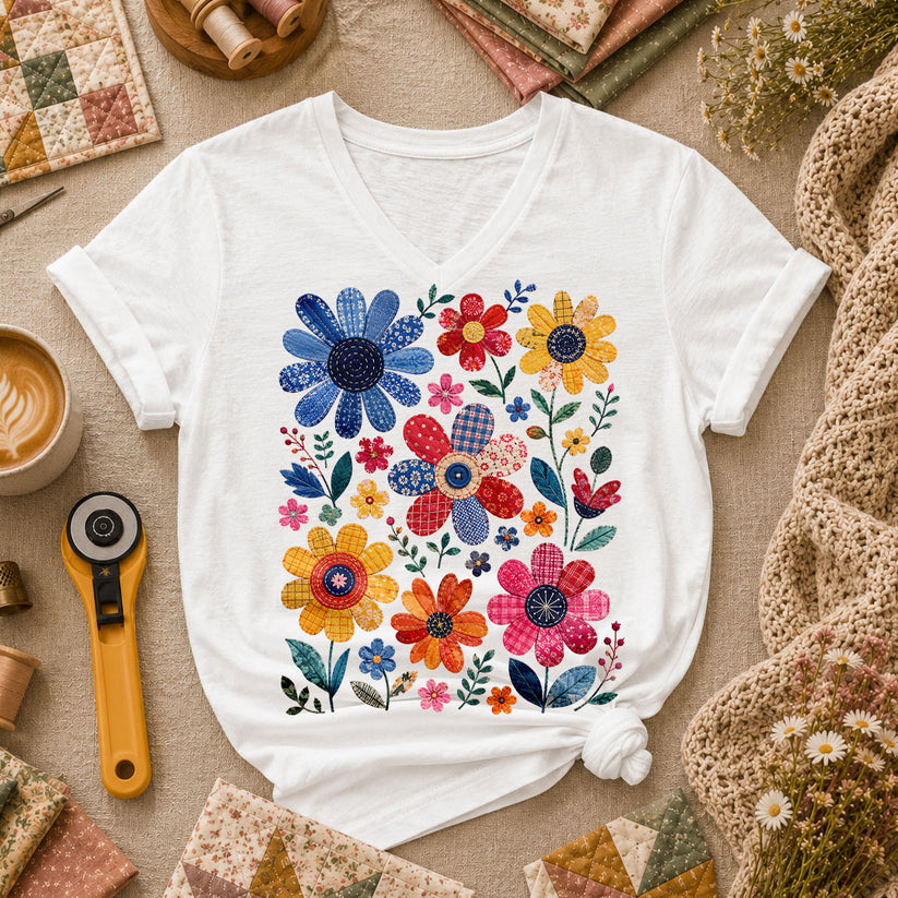 Vibrant Patchwork Wildflowers - White