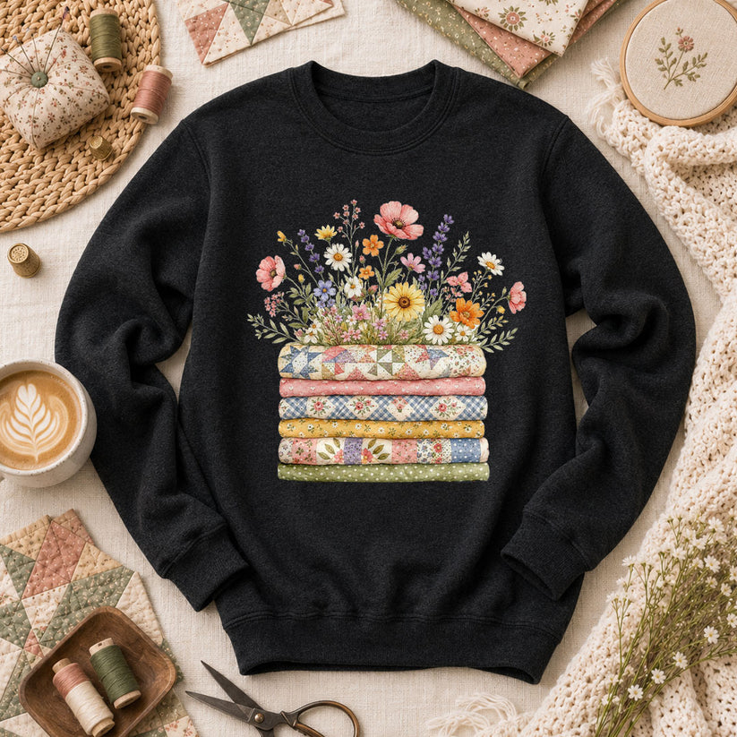 Wildflower Bouquet Quilt Stack - Black