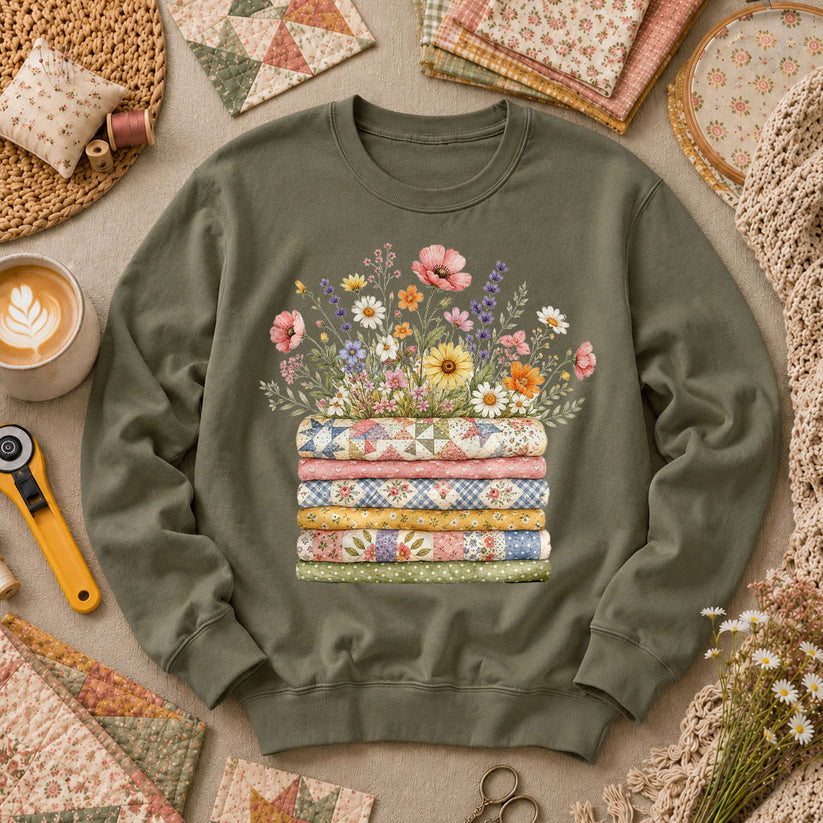 Wildflower Bouquet Quilt Stack - Military Green