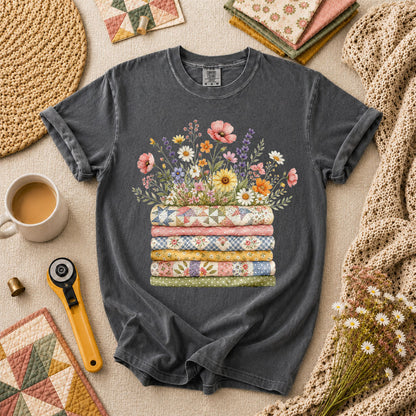 Wildflower Bouquet Quilt Stack T-Shirt - Grey