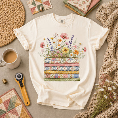 Wildflower Bouquet Quilt Stack T-Shirt - Ivory