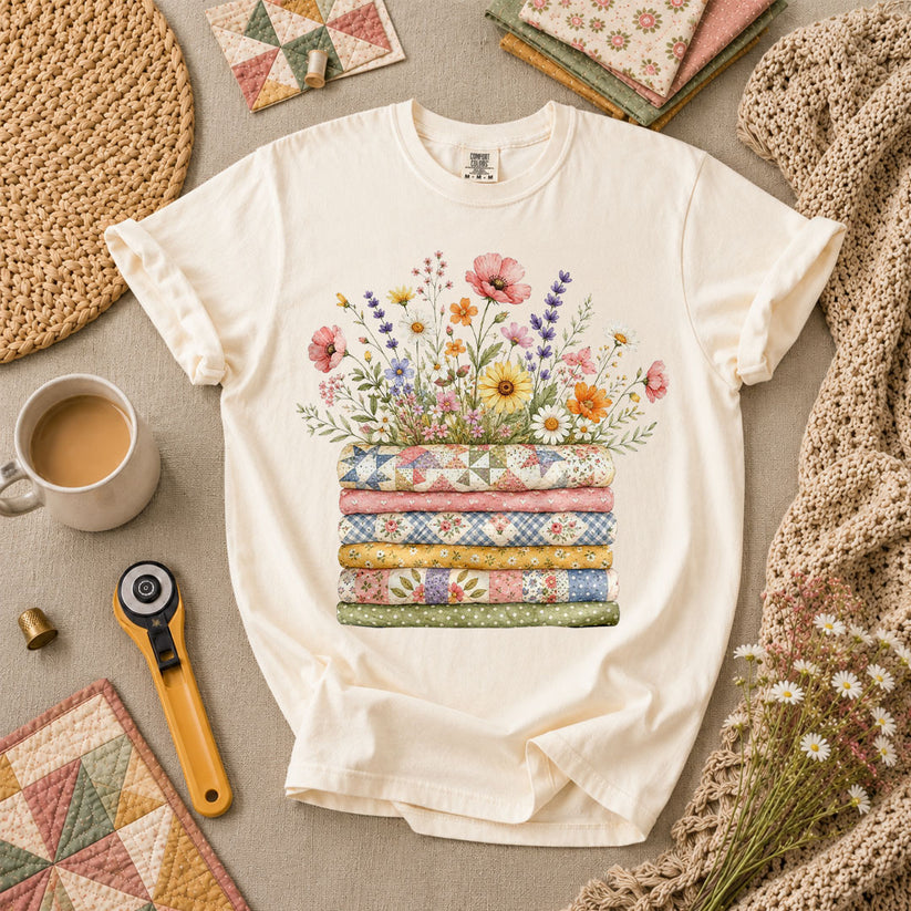 Wildflower Bouquet Quilt Stack T-Shirt - Ivory