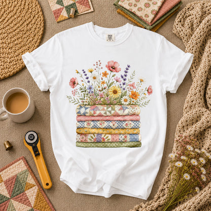 Wildflower Bouquet Quilt Stack T-Shirt - White