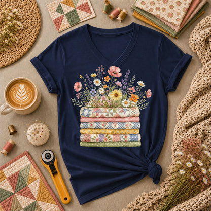 Wildflower Bouquet Quilt Stack - Navy