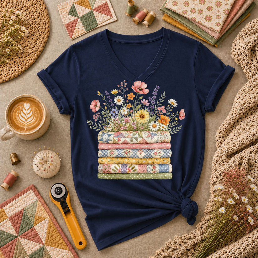 Wildflower Bouquet Quilt Stack - Navy