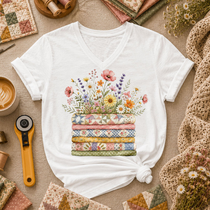 Wildflower Bouquet Quilt Stack - White