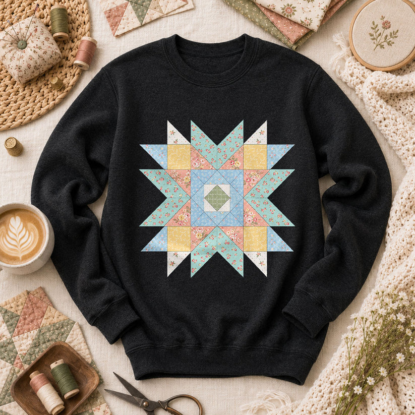 Pastel Star Quilt Block - Black