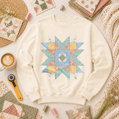 Pastel Star Quilt Block - Natural