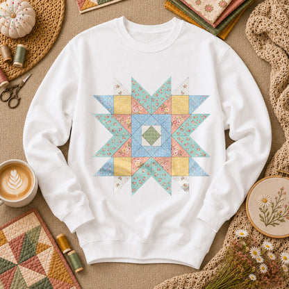 Pastel Star Quilt Block - White