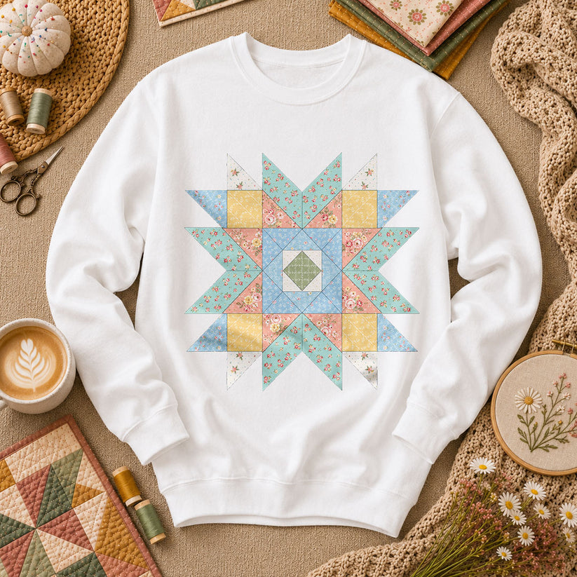 Pastel Star Quilt Block - White