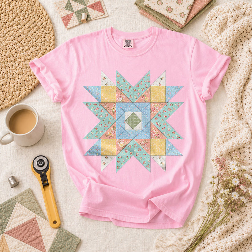 Pastel Star Quilt Block T-Shirt - Blossom