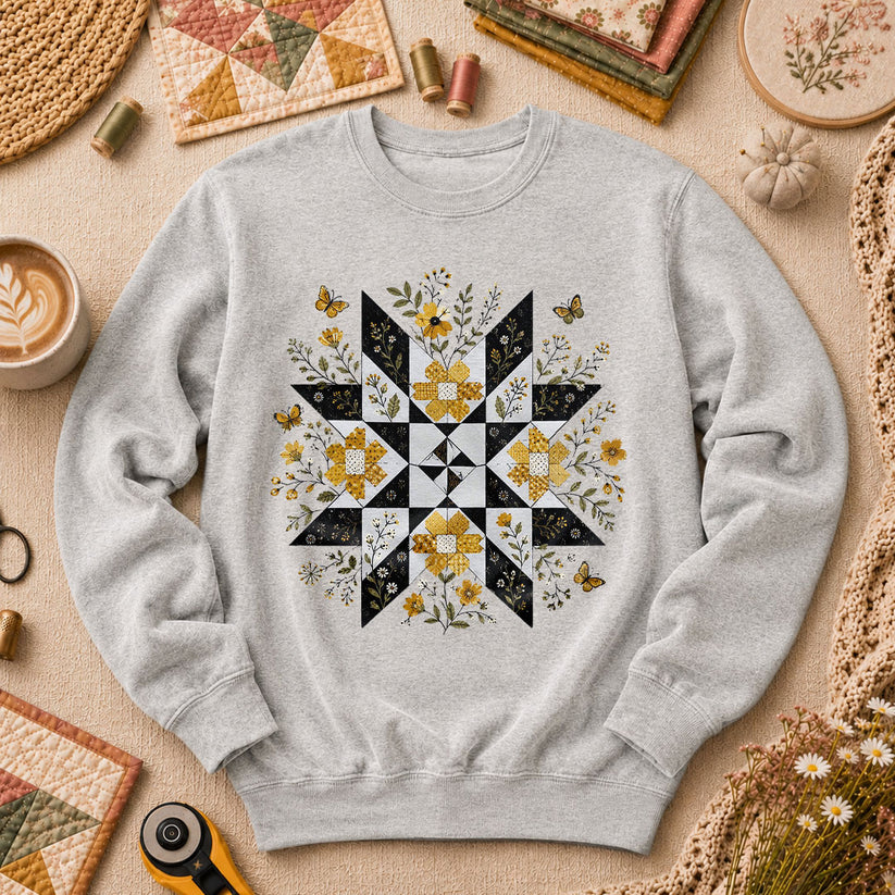 Sunflower Quilt Star Butterflies - Sport Grey