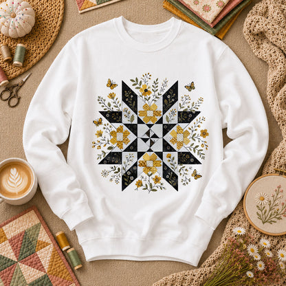 Sunflower Quilt Star Butterflies - White