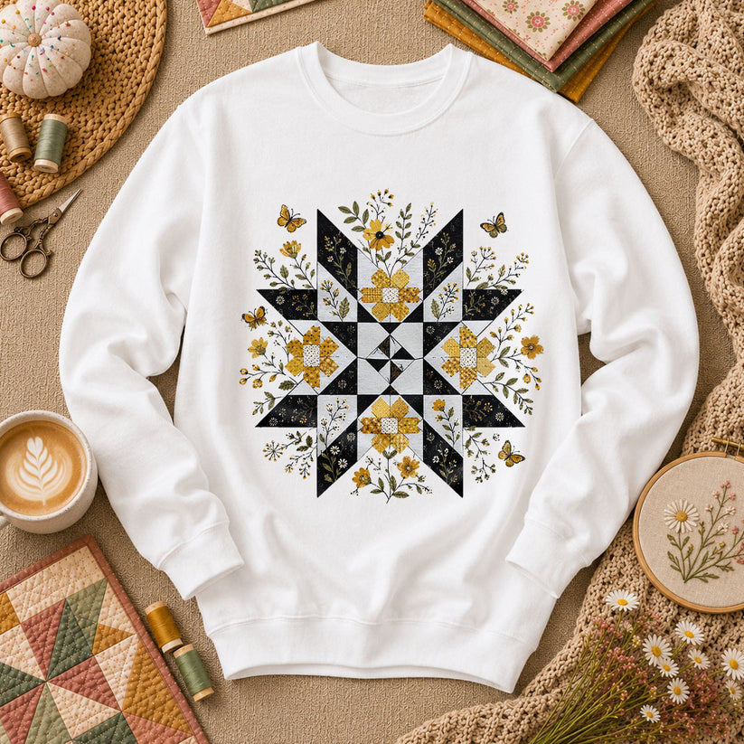 Sunflower Quilt Star Butterflies - White