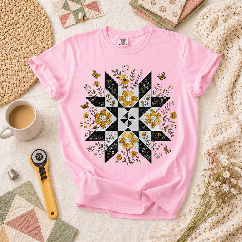 Sunflower Quilt Star Butterflies T-Shirt - Blossom