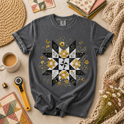 Sunflower Quilt Star Butterflies T-Shirt - Grey