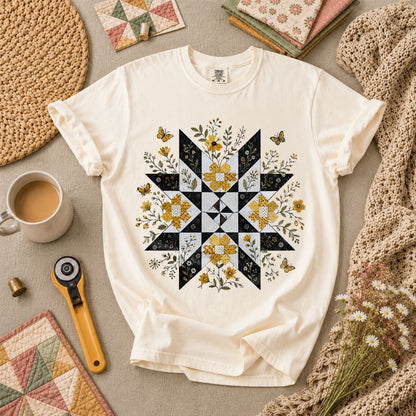 Sunflower Quilt Star Butterflies T-Shirt - Ivory