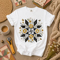 Sunflower Quilt Star Butterflies T-Shirt | Black Yellow Star Quilt Wildflower Butterflies Quilter Tee