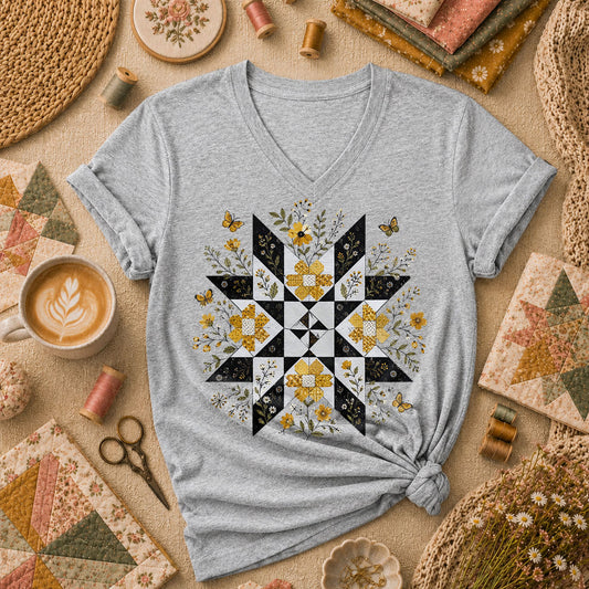 Sunflower Quilt Star Butterflies - Sport Grey