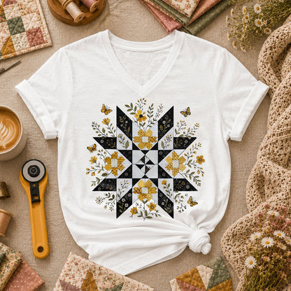 Sunflower Quilt Star Butterflies - White