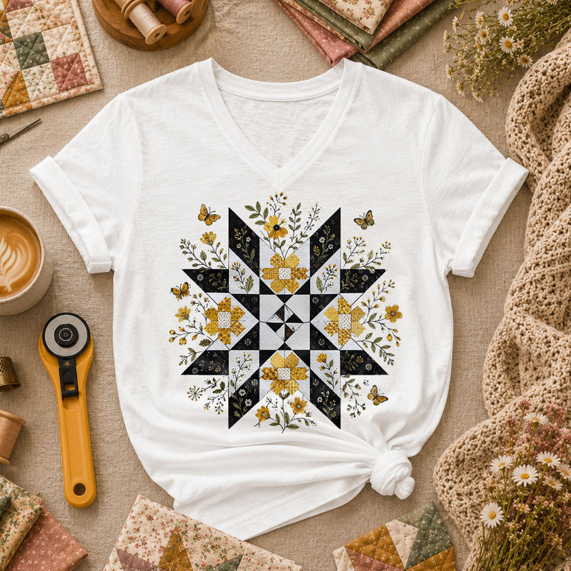 Sunflower Quilt Star Butterflies - White